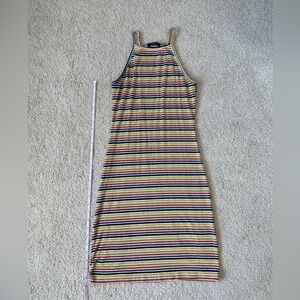 Rainbow striped halter neck spaghetti strap dress